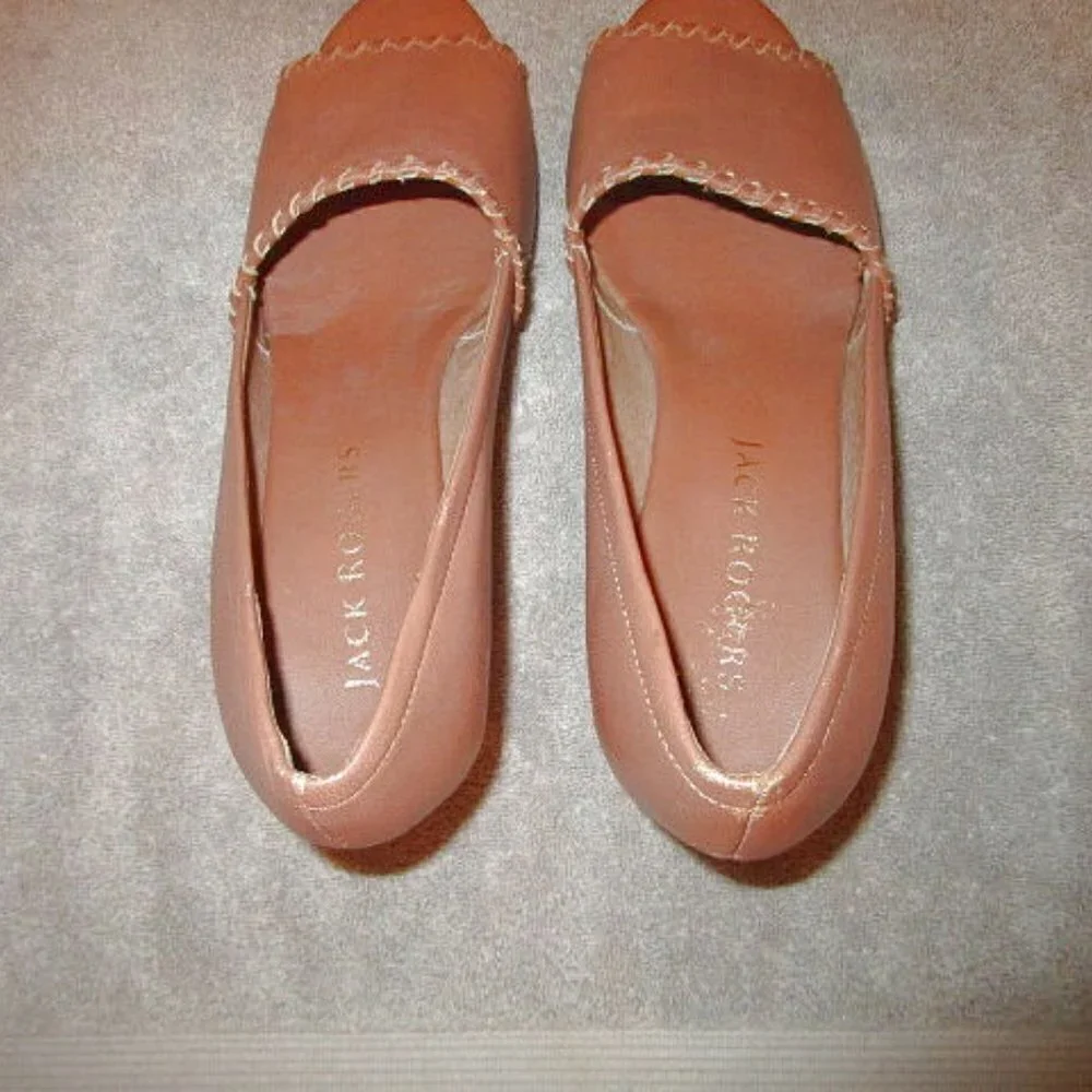 Jack Rogers Palmer Stacked Wedge Sandals Womens Size 10 Whipstitched Leather